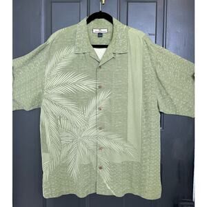 Tommy Bahama 100% Silk Hawaiian Shirt Mens Green Palm Tree size Large